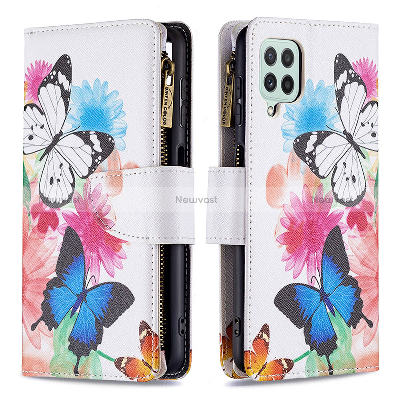 Leather Case Stands Fashionable Pattern Flip Cover Holder B04F for Samsung Galaxy A22 4G Colorful