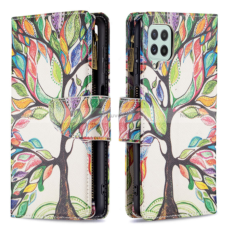 Leather Case Stands Fashionable Pattern Flip Cover Holder B04F for Samsung Galaxy A22 4G Green