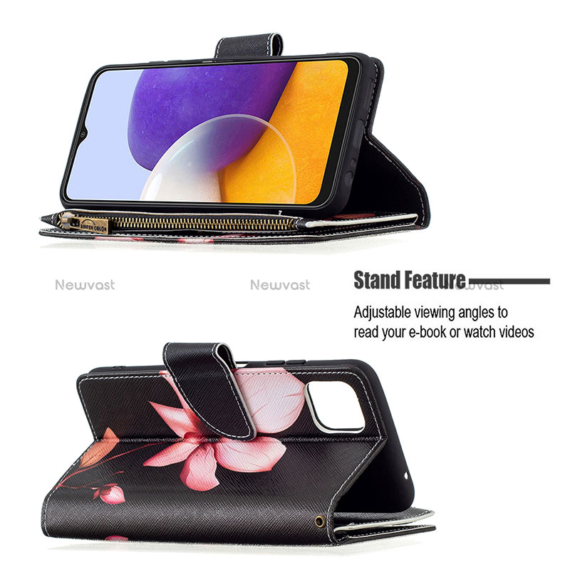 Leather Case Stands Fashionable Pattern Flip Cover Holder B04F for Samsung Galaxy A22 5G