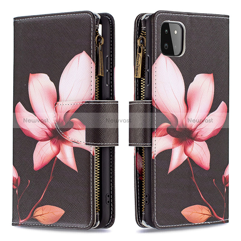 Leather Case Stands Fashionable Pattern Flip Cover Holder B04F for Samsung Galaxy A22 5G Red