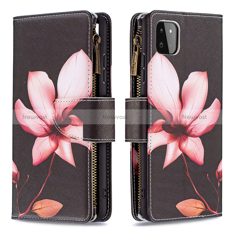 Leather Case Stands Fashionable Pattern Flip Cover Holder B04F for Samsung Galaxy A22s 5G Red