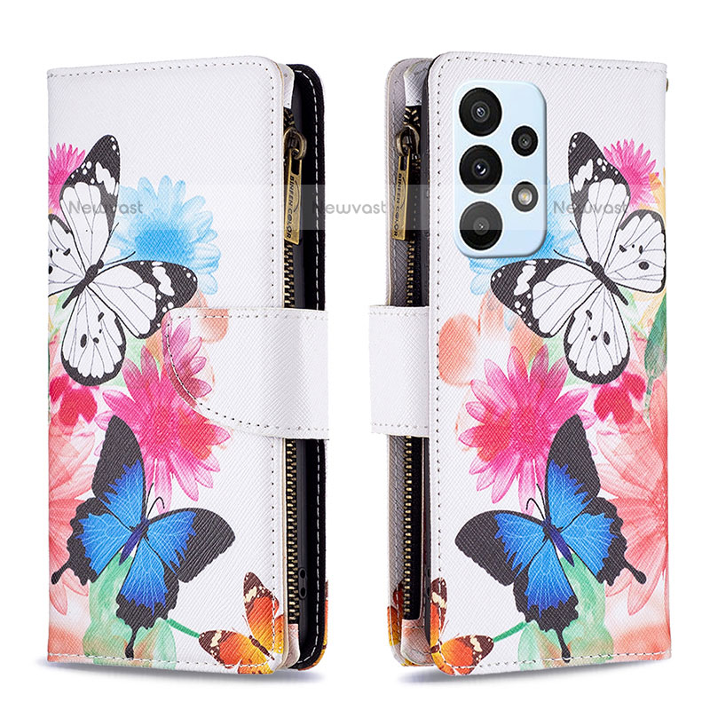 Leather Case Stands Fashionable Pattern Flip Cover Holder B04F for Samsung Galaxy A23 5G Colorful