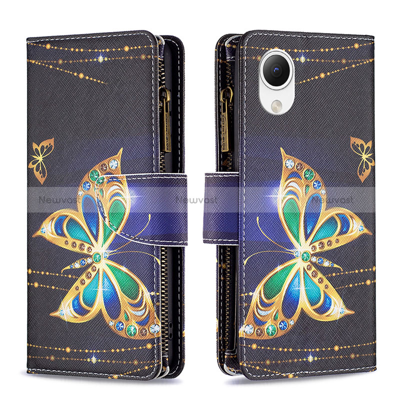 Leather Case Stands Fashionable Pattern Flip Cover Holder B04F for Samsung Galaxy A23 5G SC-56C Black