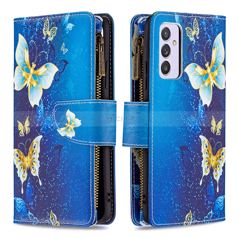 Leather Case Stands Fashionable Pattern Flip Cover Holder B04F for Samsung Galaxy A24 4G Blue