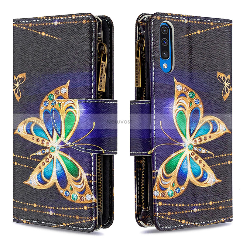 Leather Case Stands Fashionable Pattern Flip Cover Holder B04F for Samsung Galaxy A30S Black