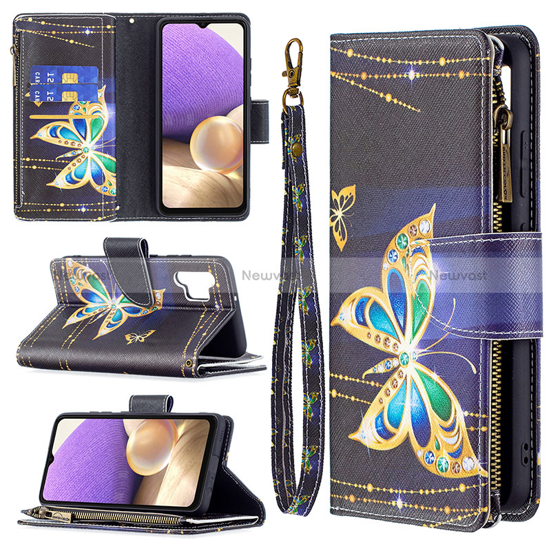 Leather Case Stands Fashionable Pattern Flip Cover Holder B04F for Samsung Galaxy A32 4G