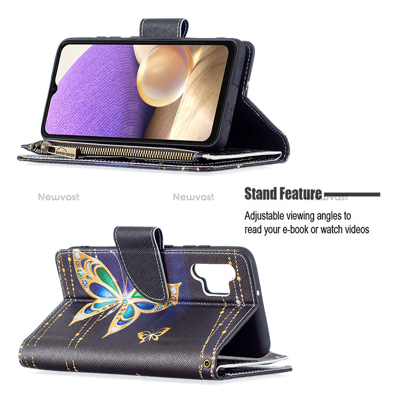 Leather Case Stands Fashionable Pattern Flip Cover Holder B04F for Samsung Galaxy A32 4G