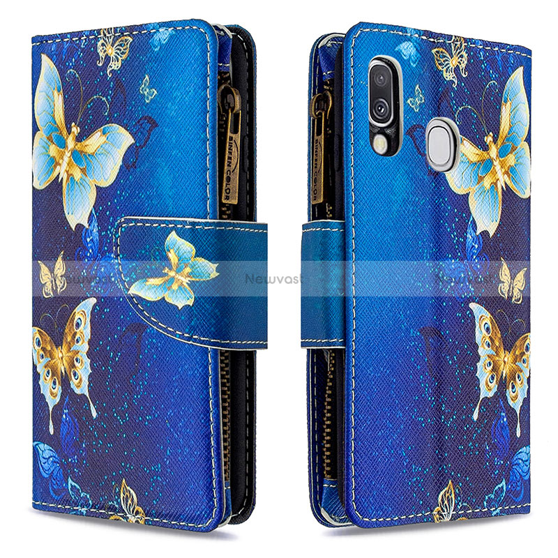 Leather Case Stands Fashionable Pattern Flip Cover Holder B04F for Samsung Galaxy A40 Blue