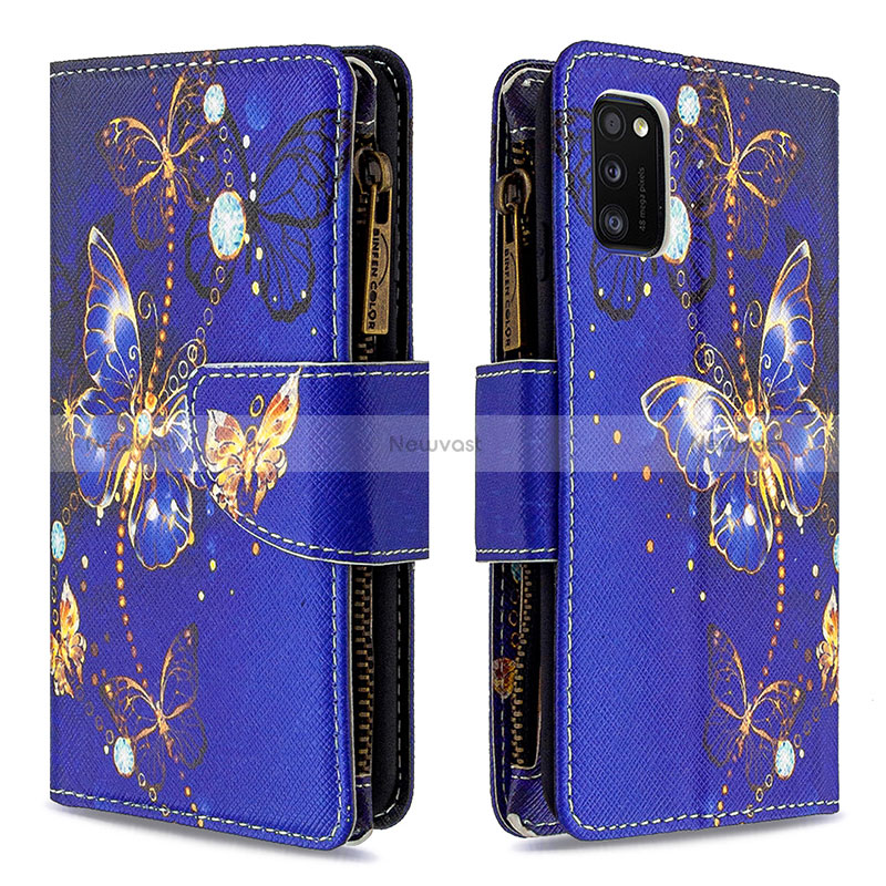 Leather Case Stands Fashionable Pattern Flip Cover Holder B04F for Samsung Galaxy A41 Navy Blue