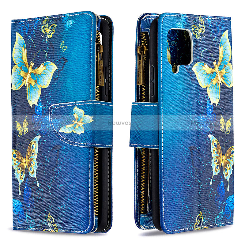 Leather Case Stands Fashionable Pattern Flip Cover Holder B04F for Samsung Galaxy A42 5G Blue