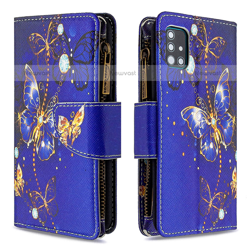 Leather Case Stands Fashionable Pattern Flip Cover Holder B04F for Samsung Galaxy A51 4G Navy Blue