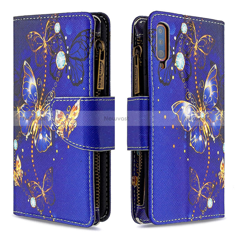 Leather Case Stands Fashionable Pattern Flip Cover Holder B04F for Samsung Galaxy A70S Navy Blue