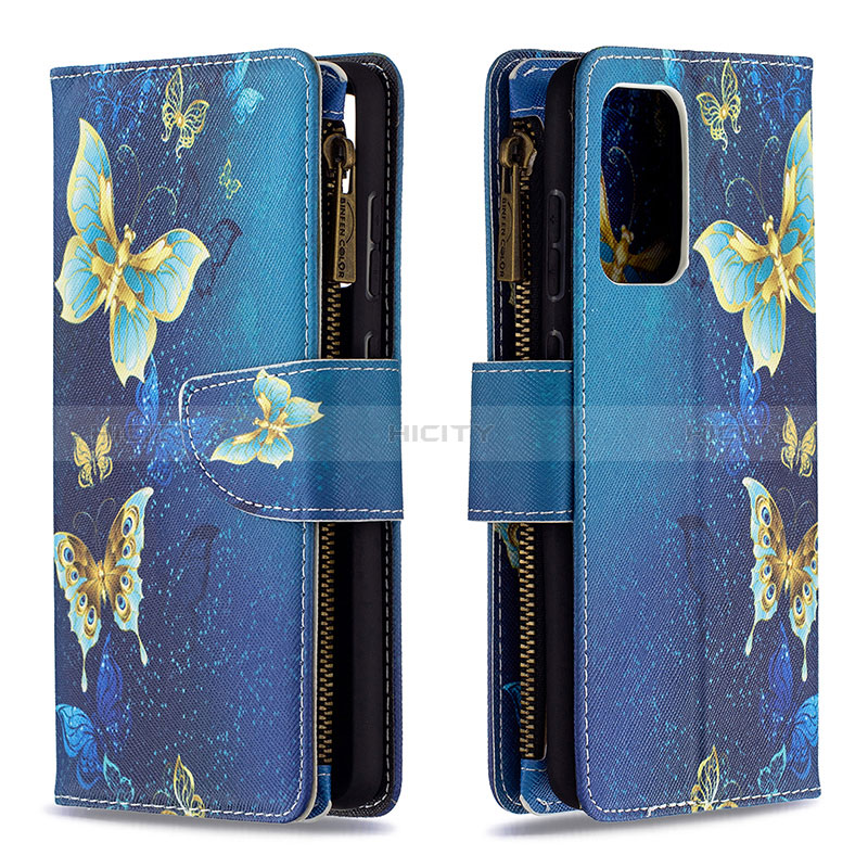 Leather Case Stands Fashionable Pattern Flip Cover Holder B04F for Samsung Galaxy A72 5G Blue