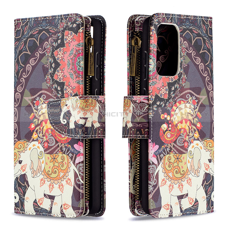 Leather Case Stands Fashionable Pattern Flip Cover Holder B04F for Samsung Galaxy A72 5G Brown