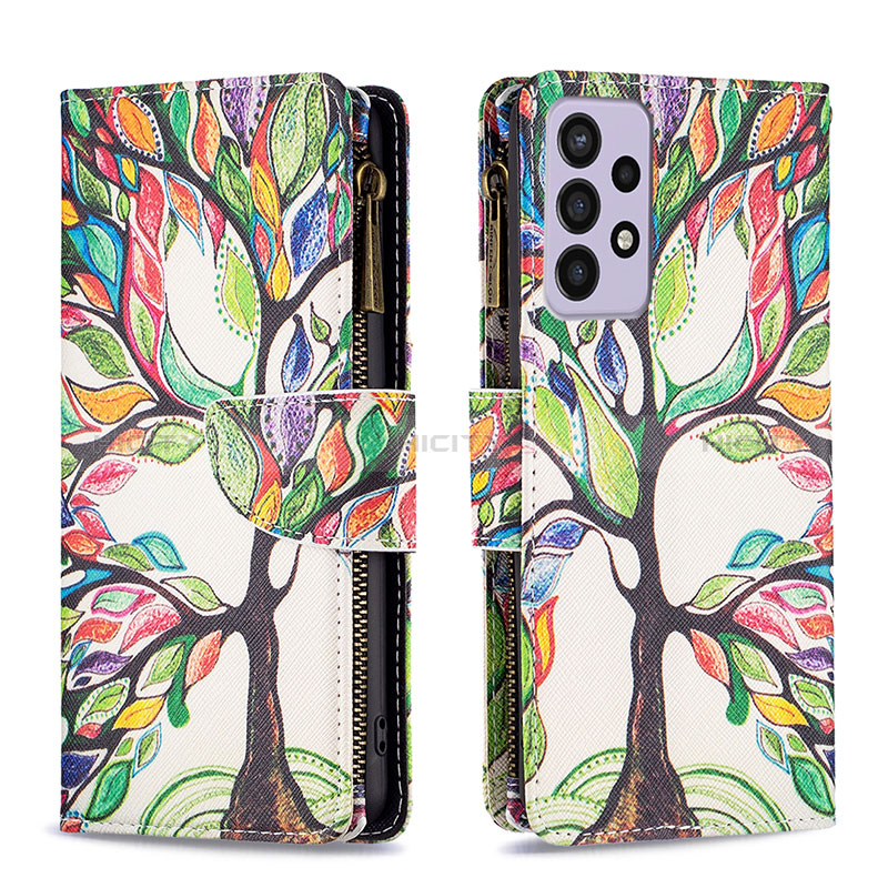 Leather Case Stands Fashionable Pattern Flip Cover Holder B04F for Samsung Galaxy A73 5G Green