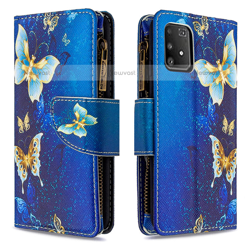 Leather Case Stands Fashionable Pattern Flip Cover Holder B04F for Samsung Galaxy A91 Blue