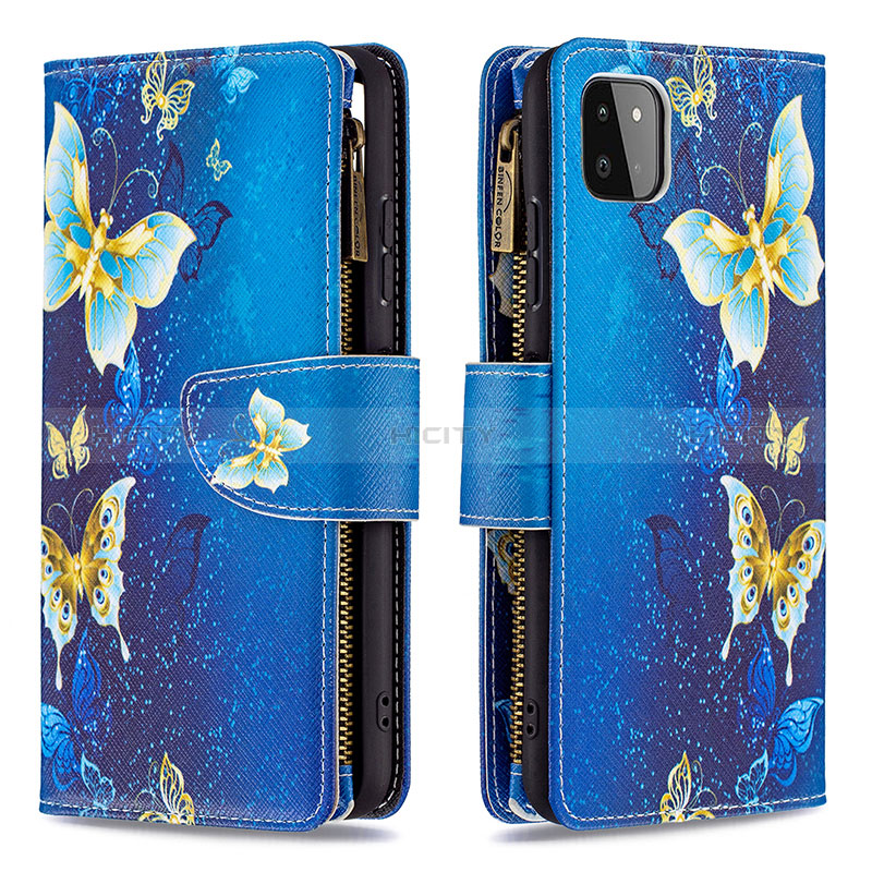 Leather Case Stands Fashionable Pattern Flip Cover Holder B04F for Samsung Galaxy F42 5G Blue