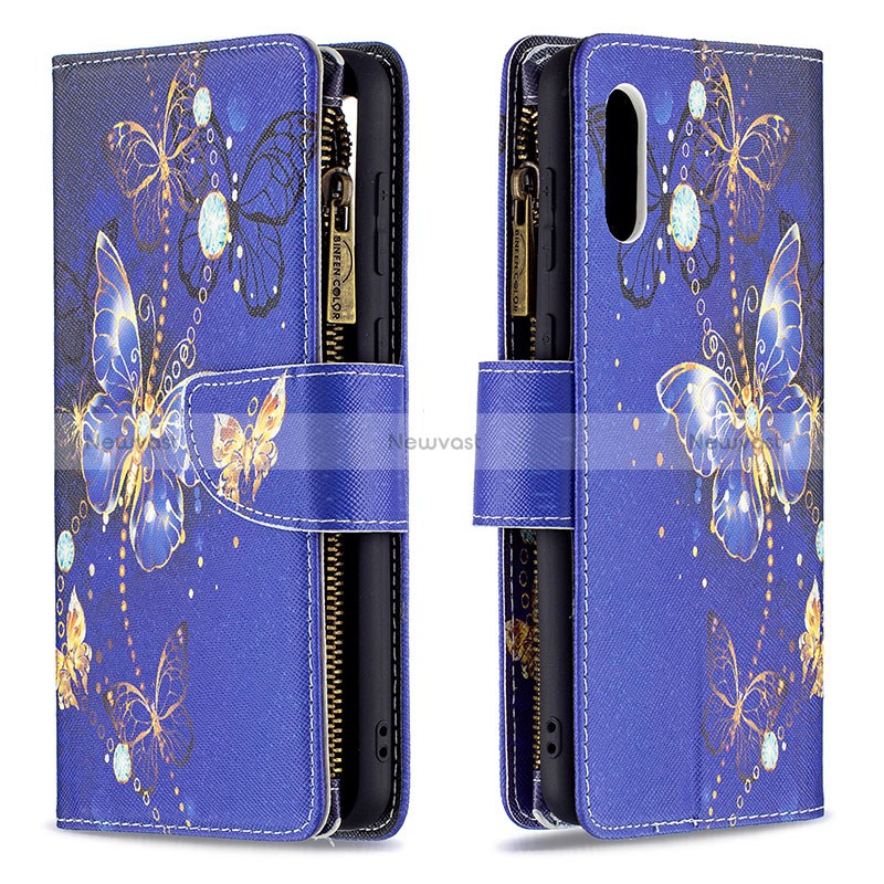 Leather Case Stands Fashionable Pattern Flip Cover Holder B04F for Samsung Galaxy M02 Navy Blue