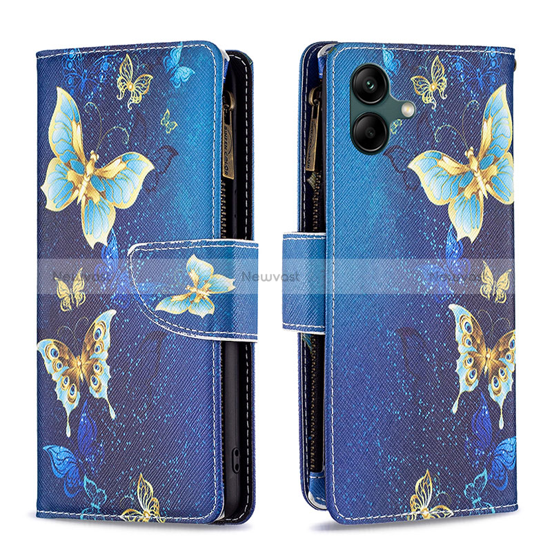 Leather Case Stands Fashionable Pattern Flip Cover Holder B04F for Samsung Galaxy M04 Blue