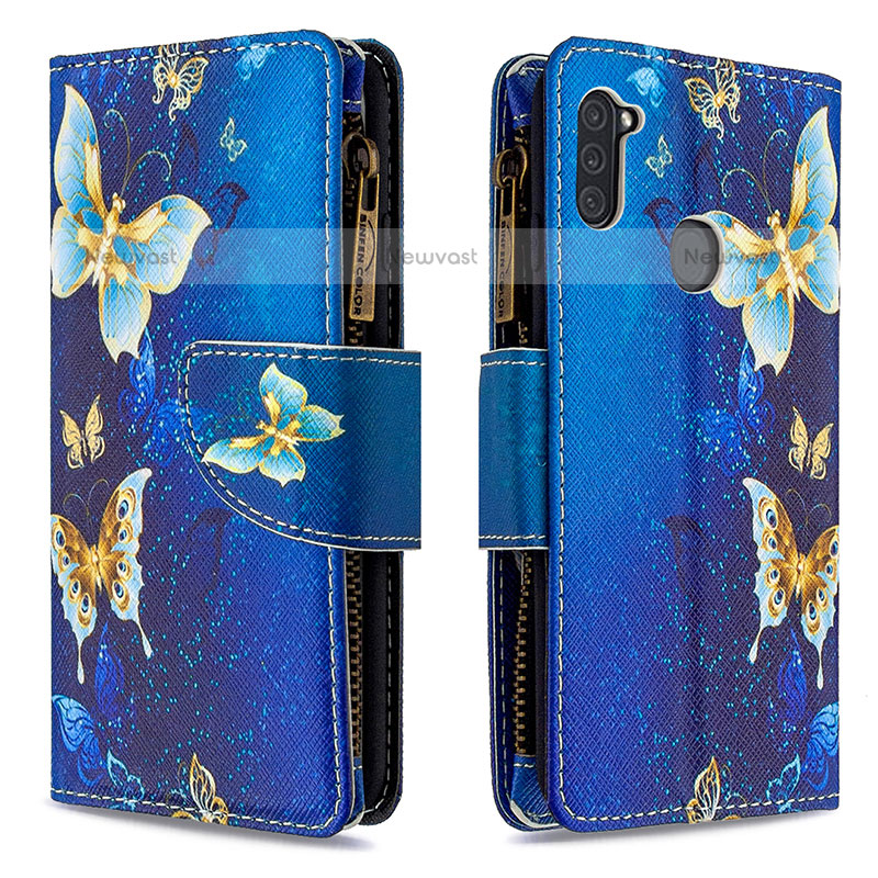 Leather Case Stands Fashionable Pattern Flip Cover Holder B04F for Samsung Galaxy M11 Blue