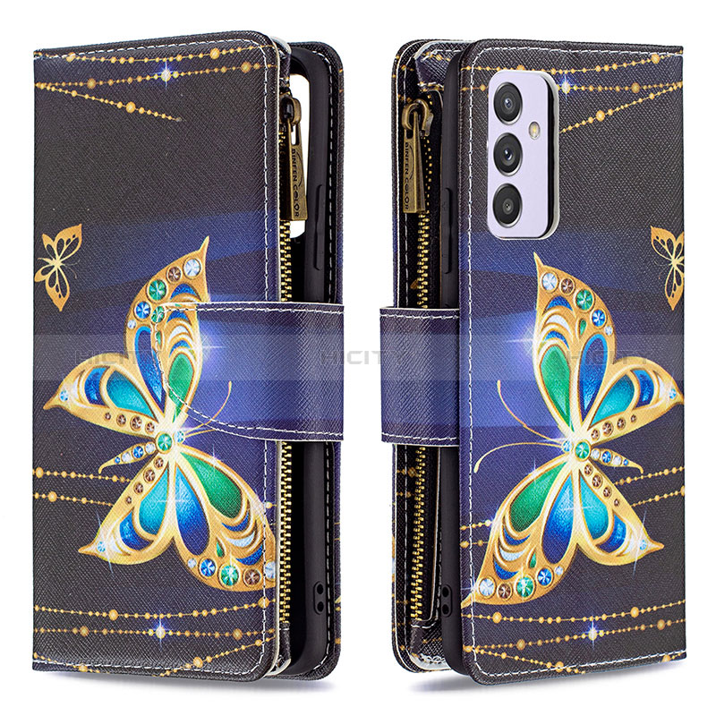 Leather Case Stands Fashionable Pattern Flip Cover Holder B04F for Samsung Galaxy M14 5G Black