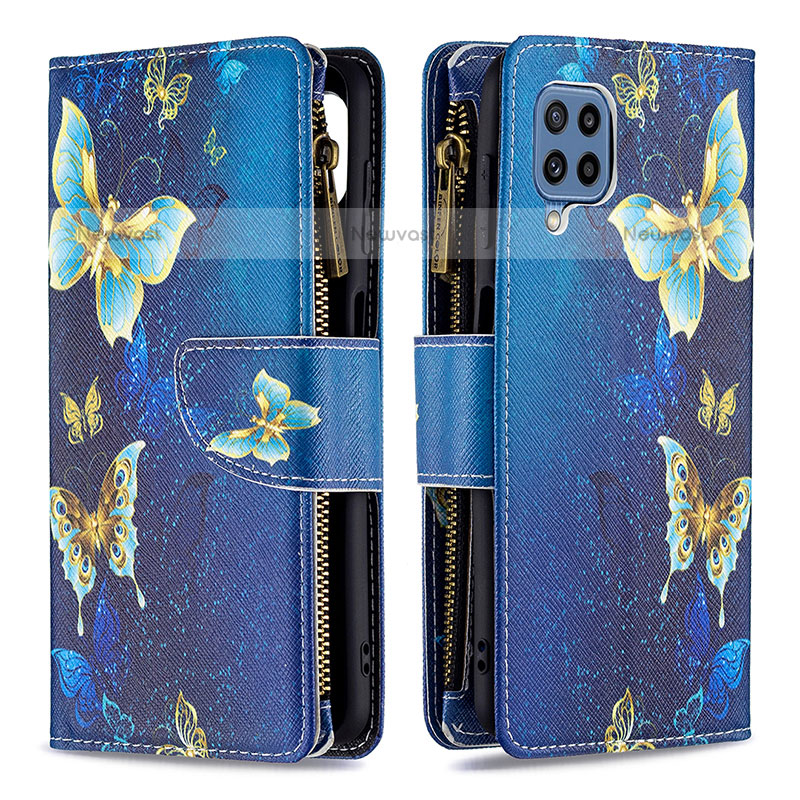 Leather Case Stands Fashionable Pattern Flip Cover Holder B04F for Samsung Galaxy M32 4G