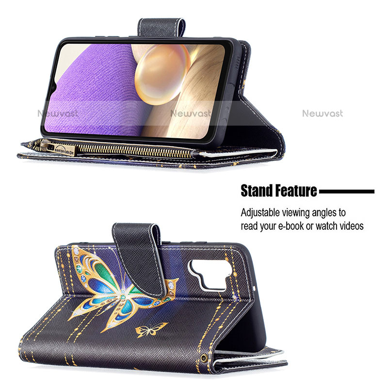 Leather Case Stands Fashionable Pattern Flip Cover Holder B04F for Samsung Galaxy M32 5G