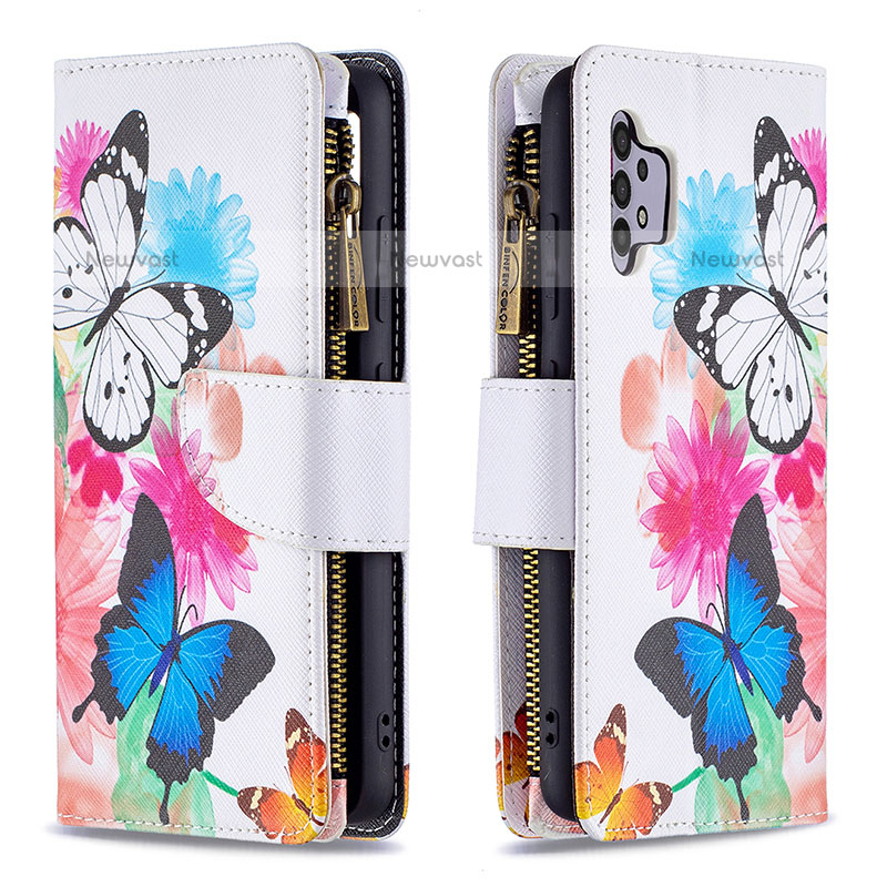 Leather Case Stands Fashionable Pattern Flip Cover Holder B04F for Samsung Galaxy M32 5G Colorful