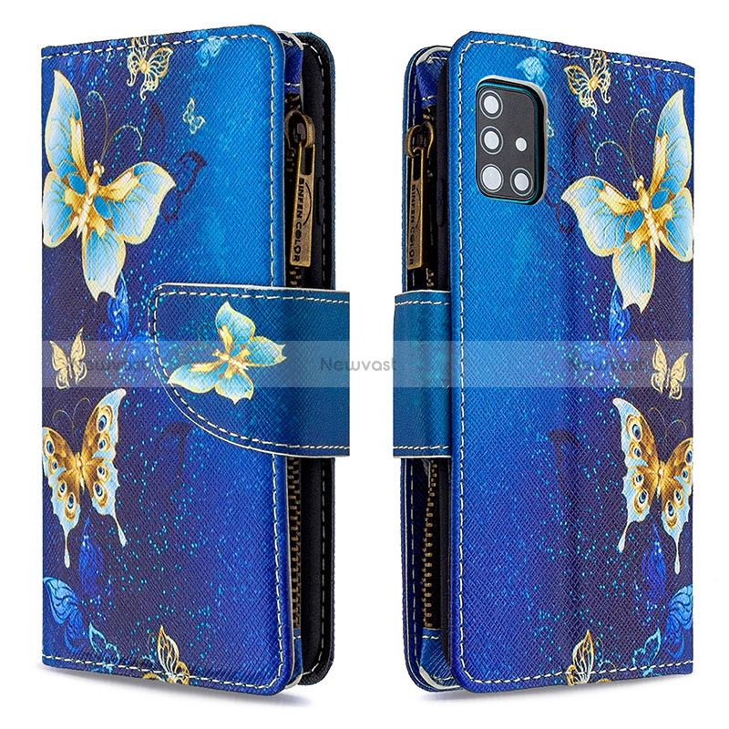 Leather Case Stands Fashionable Pattern Flip Cover Holder B04F for Samsung Galaxy M40S Blue