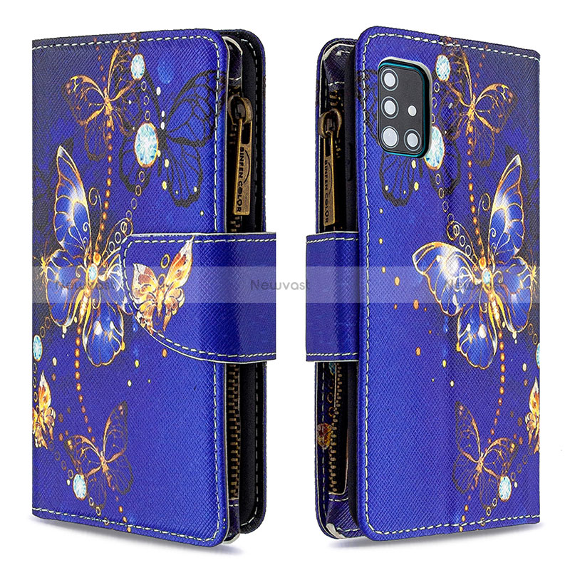 Leather Case Stands Fashionable Pattern Flip Cover Holder B04F for Samsung Galaxy M40S Navy Blue