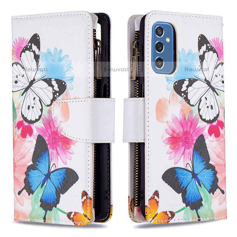 Leather Case Stands Fashionable Pattern Flip Cover Holder B04F for Samsung Galaxy M52 5G Colorful