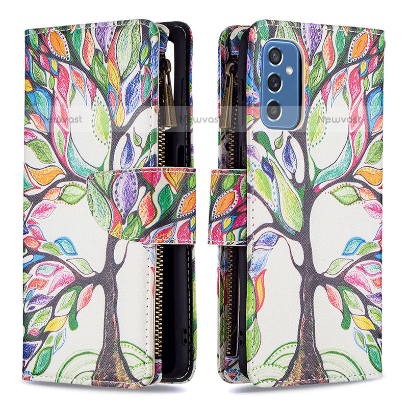 Leather Case Stands Fashionable Pattern Flip Cover Holder B04F for Samsung Galaxy M52 5G Green