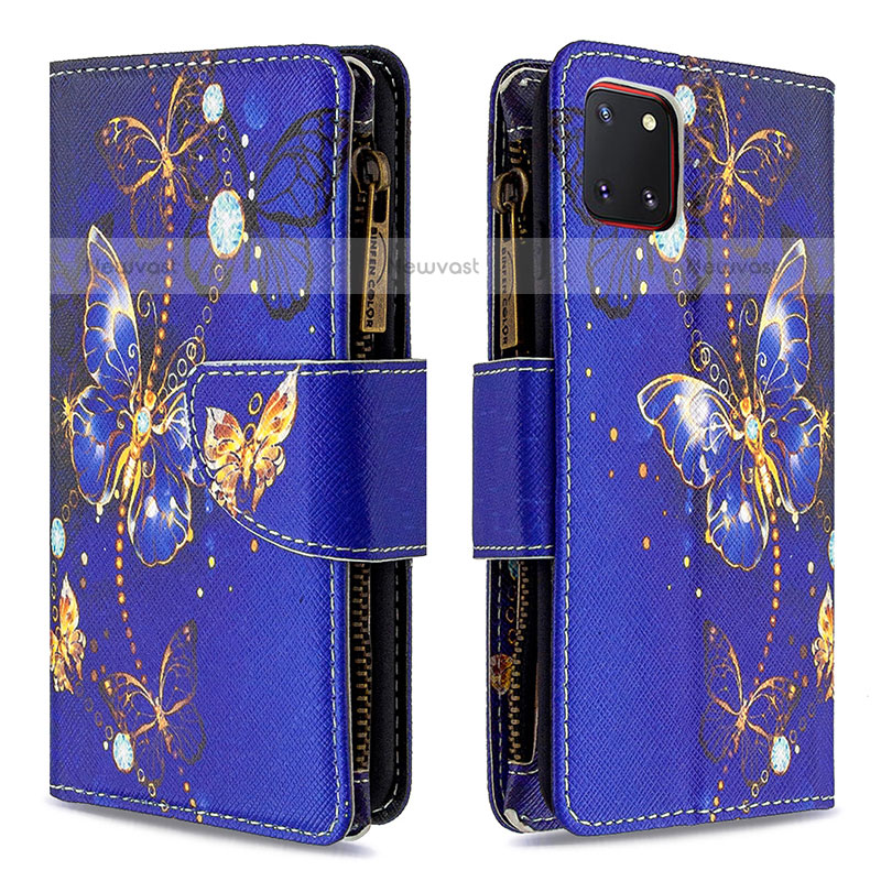 Leather Case Stands Fashionable Pattern Flip Cover Holder B04F for Samsung Galaxy Note 10 Lite Navy Blue