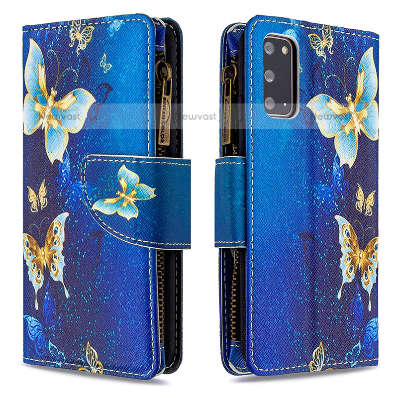 Leather Case Stands Fashionable Pattern Flip Cover Holder B04F for Samsung Galaxy S20 5G Blue