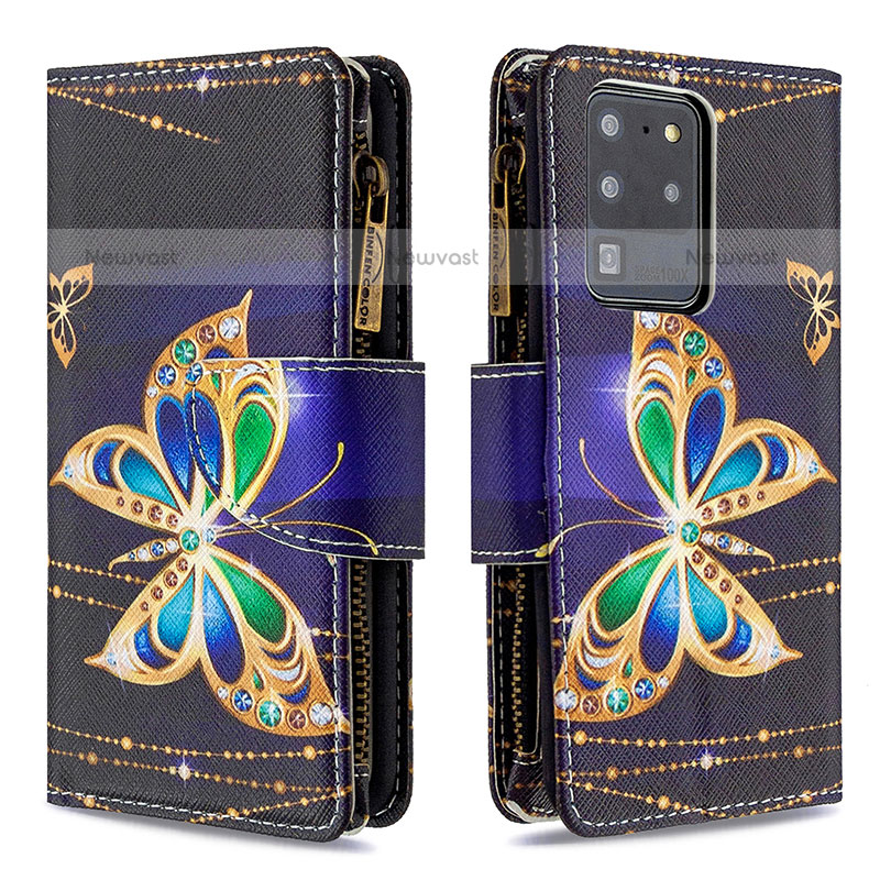 Leather Case Stands Fashionable Pattern Flip Cover Holder B04F for Samsung Galaxy S20 Ultra 5G Black