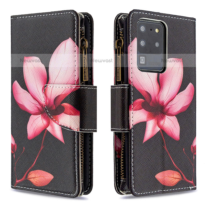 Leather Case Stands Fashionable Pattern Flip Cover Holder B04F for Samsung Galaxy S20 Ultra 5G Red