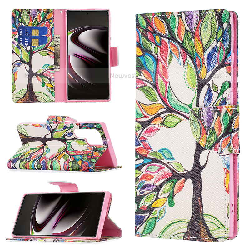 Leather Case Stands Fashionable Pattern Flip Cover Holder B04F for Samsung Galaxy S21 Ultra 5G