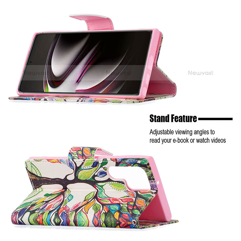 Leather Case Stands Fashionable Pattern Flip Cover Holder B04F for Samsung Galaxy S22 Ultra 5G