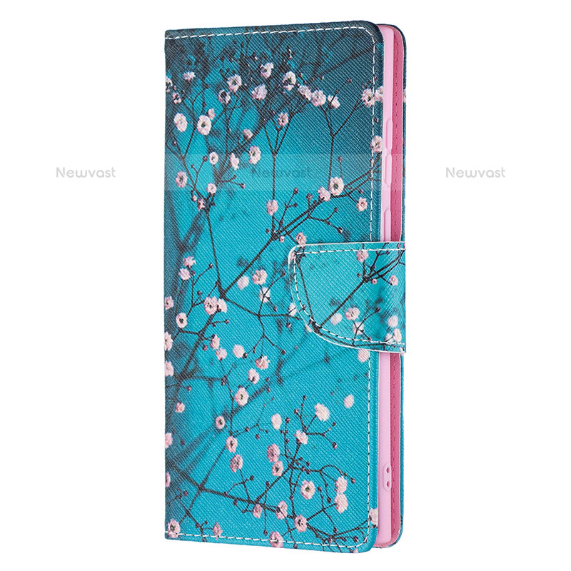 Leather Case Stands Fashionable Pattern Flip Cover Holder B04F for Samsung Galaxy S22 Ultra 5G Blue