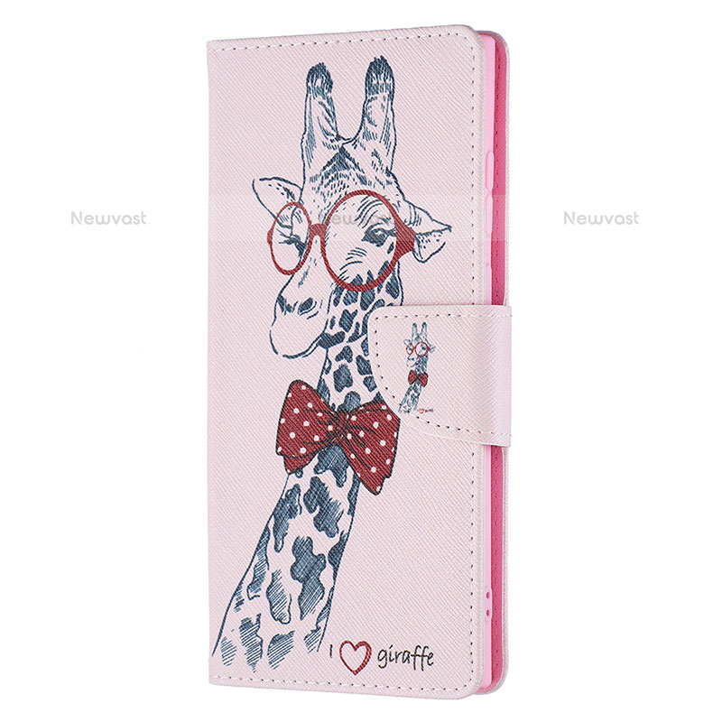 Leather Case Stands Fashionable Pattern Flip Cover Holder B04F for Samsung Galaxy S22 Ultra 5G Pink