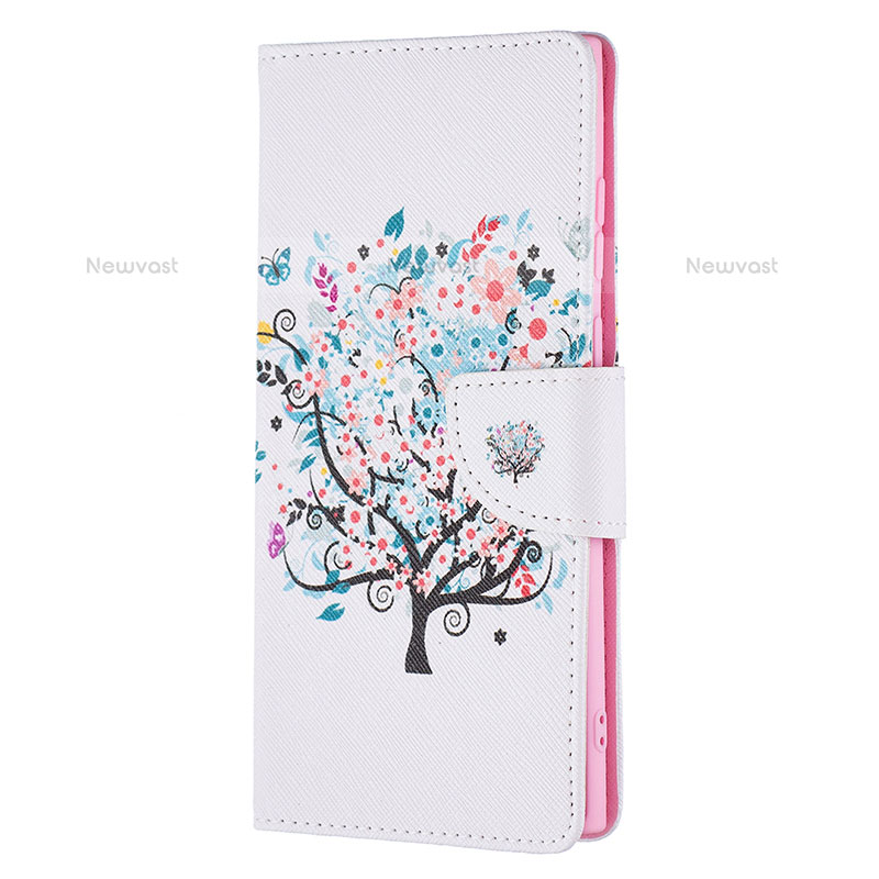 Leather Case Stands Fashionable Pattern Flip Cover Holder B04F for Samsung Galaxy S22 Ultra 5G White