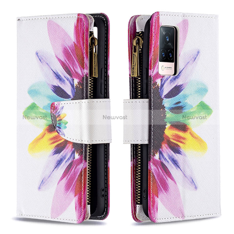 Leather Case Stands Fashionable Pattern Flip Cover Holder B04F for Vivo V21 5G Mixed