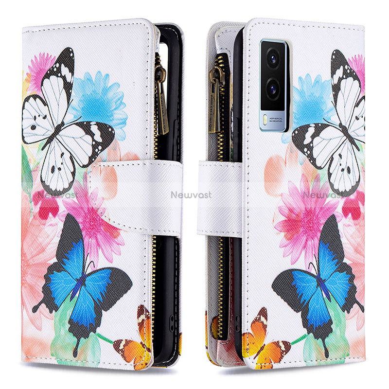 Leather Case Stands Fashionable Pattern Flip Cover Holder B04F for Vivo V21e 5G Colorful