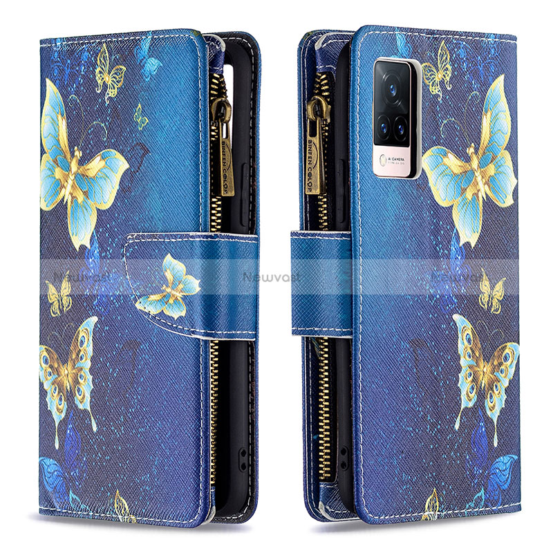 Leather Case Stands Fashionable Pattern Flip Cover Holder B04F for Vivo V21s 5G