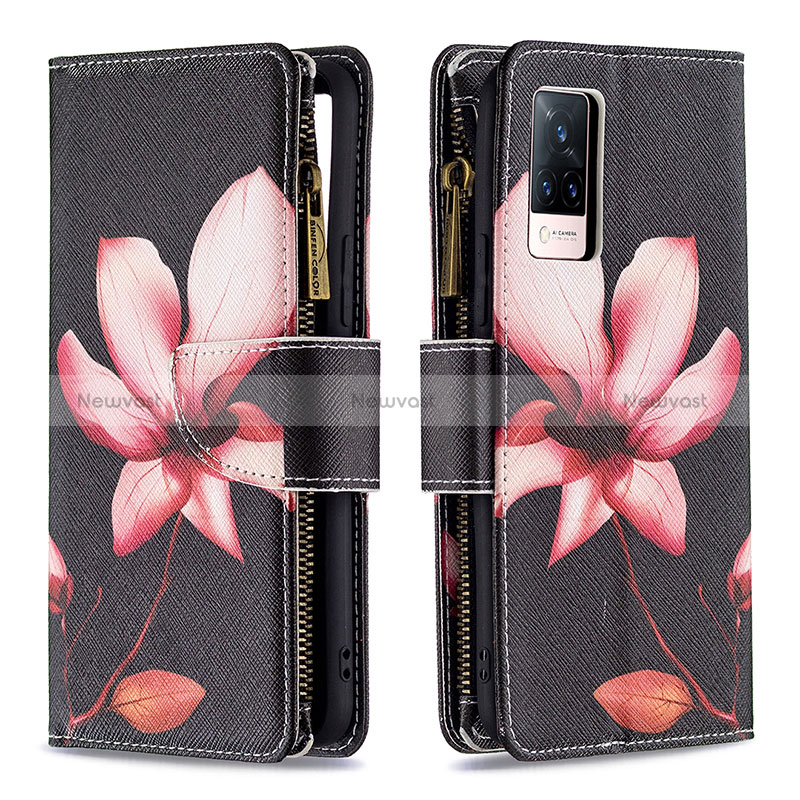 Leather Case Stands Fashionable Pattern Flip Cover Holder B04F for Vivo V21s 5G Red