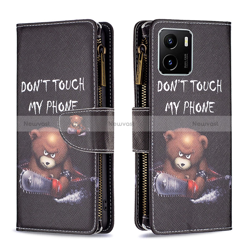 Leather Case Stands Fashionable Pattern Flip Cover Holder B04F for Vivo Y01