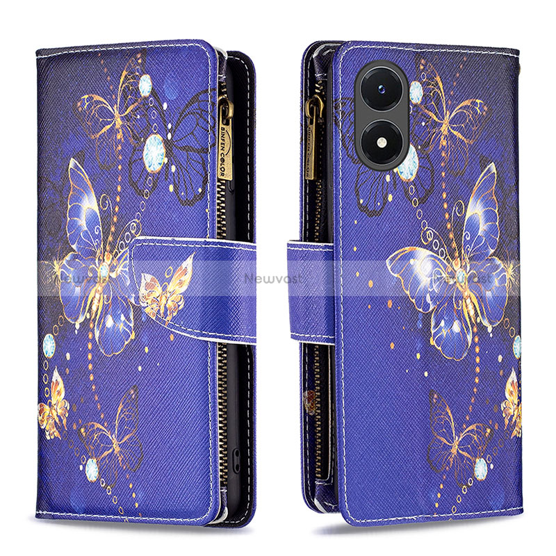 Leather Case Stands Fashionable Pattern Flip Cover Holder B04F for Vivo Y02S