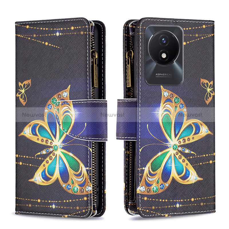 Leather Case Stands Fashionable Pattern Flip Cover Holder B04F for Vivo Y02t