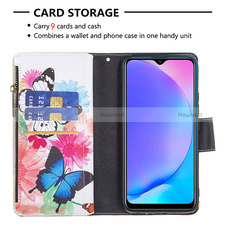 Leather Case Stands Fashionable Pattern Flip Cover Holder B04F for Vivo Y11