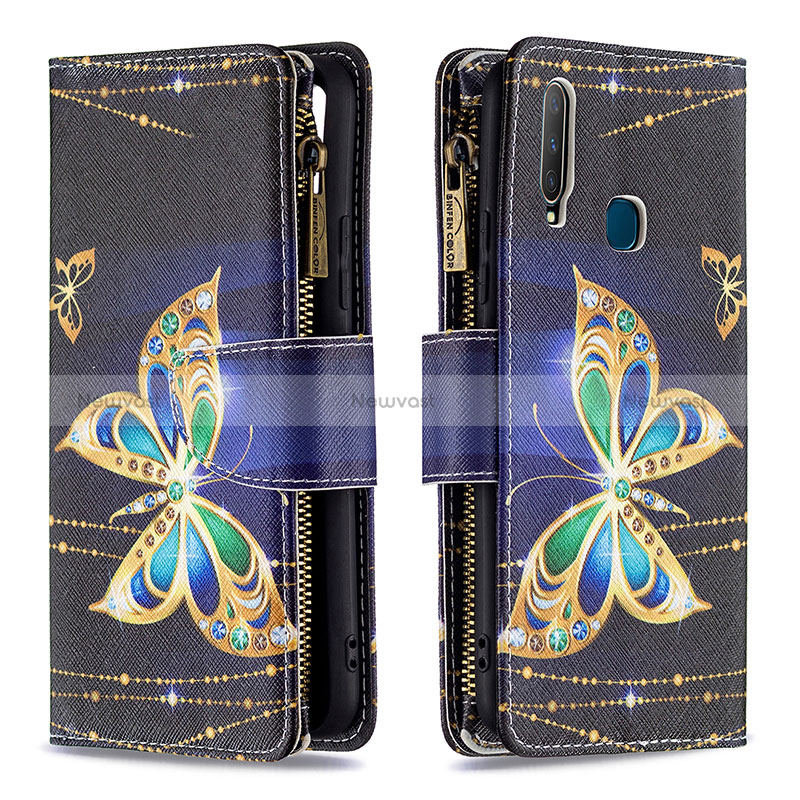 Leather Case Stands Fashionable Pattern Flip Cover Holder B04F for Vivo Y11